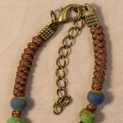 Bracelet en corde Croix et Coeur Infini - Perles Bleues