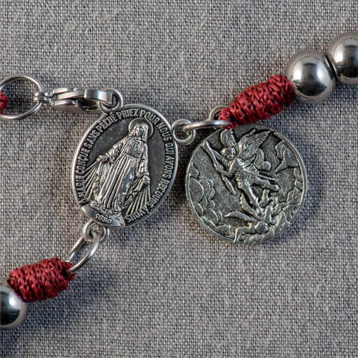 Coeur Médaille Miraculeuse & St Michel - Chapelet de COMBAT Perles Acier - Saint Michel