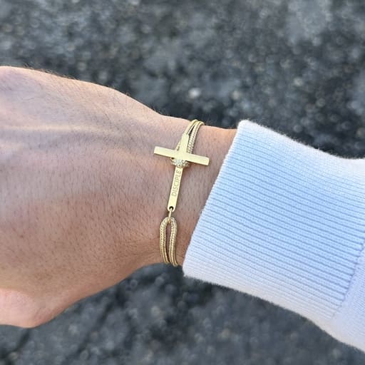 Bracelet DISCIPLE croix dorée cordon beige