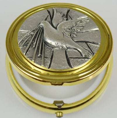 Custode métal doré Ø5 cm - Esprit-Saint avec couvercle ouvert