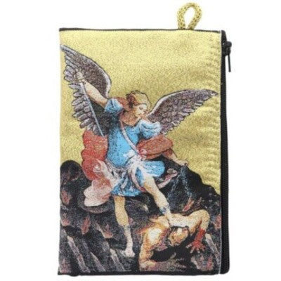 Étui à Chapelet Tissu brodé de fil doré Icône - Saint Michel Archange