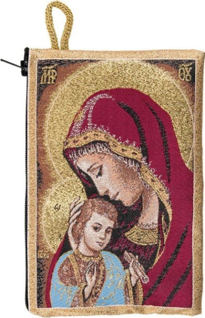Étui Icone Tissu brodé de fil doré - Vierge à l'Enfant
