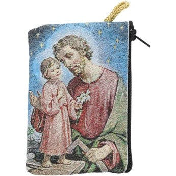 Étui à Chapelet Tissu brodé de fil doré Icône - Saint Joseph