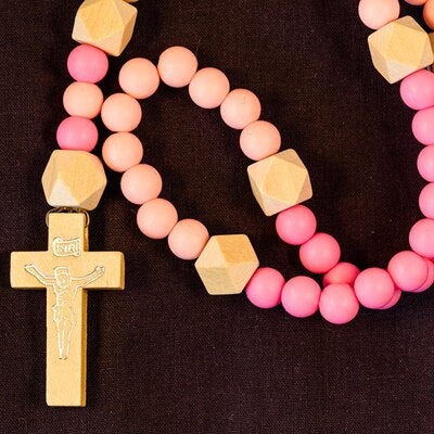 Chapelet Enfant - Perles de Silicone Bicolore et Croix en Bois