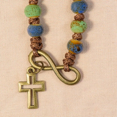 Bracelet en corde Croix et Coeur Infini - Perles Bleues