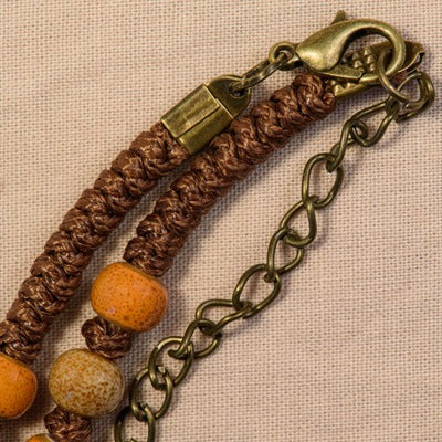Fermoir Bracelet en corde Croix et Coeur Infini - Perles Oranges
